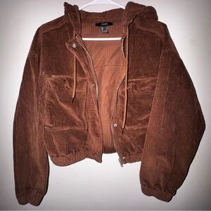 Forever 21 Size Small Brown Corduroy Cropped Oversized Zip Up Jacket Cabincore